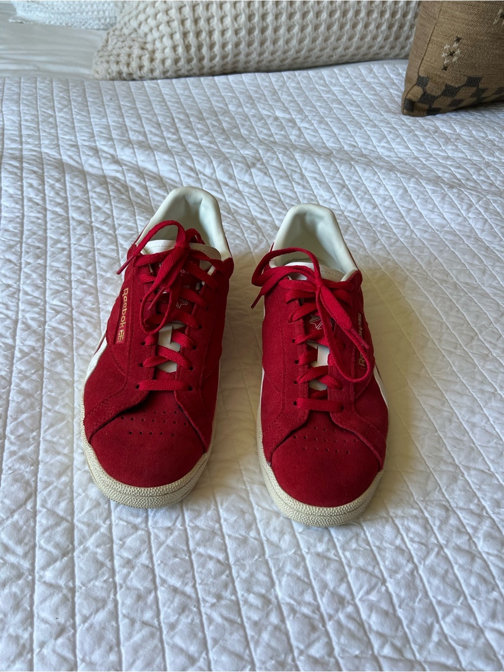 Reebok Red Suede Low-Top Sneakers